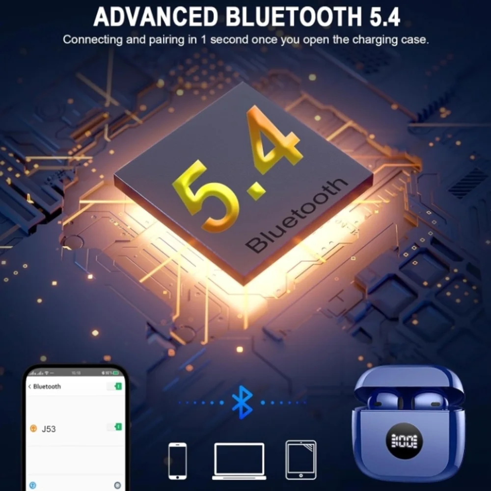 Wireless Bluetooth Earbuds with Charging Case - Blue